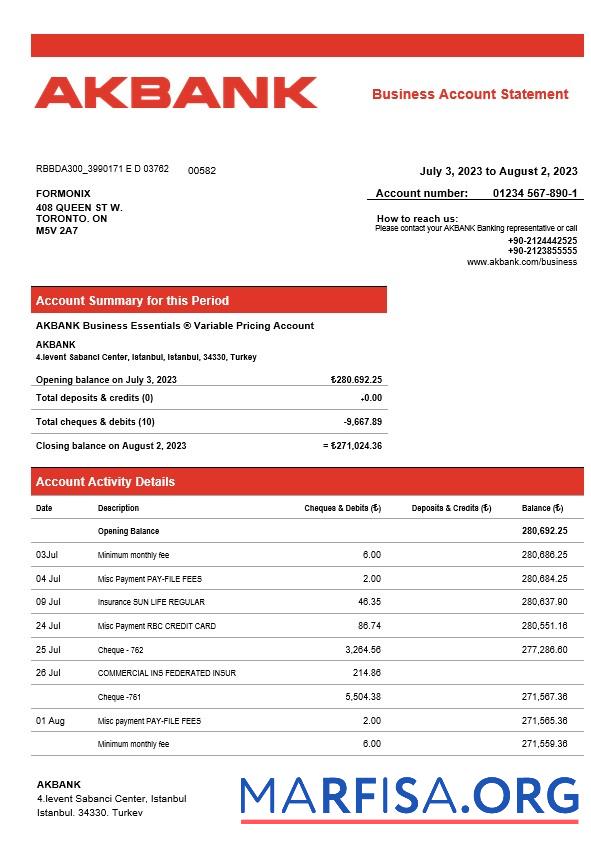 Downloadable Akbank enterprise account statement Word and PDF template